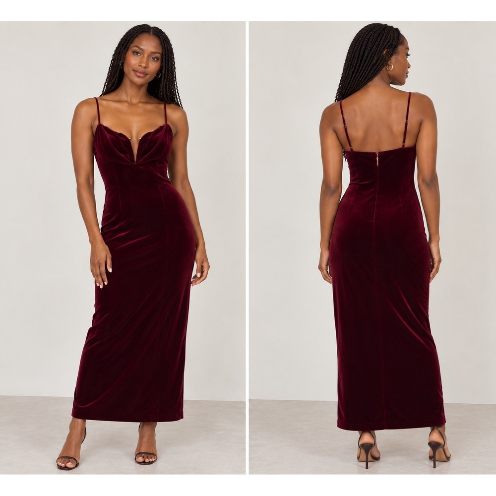 Reformation Katya Velvet Maxi Dress Burgundy Merlot Red XL New With Tags